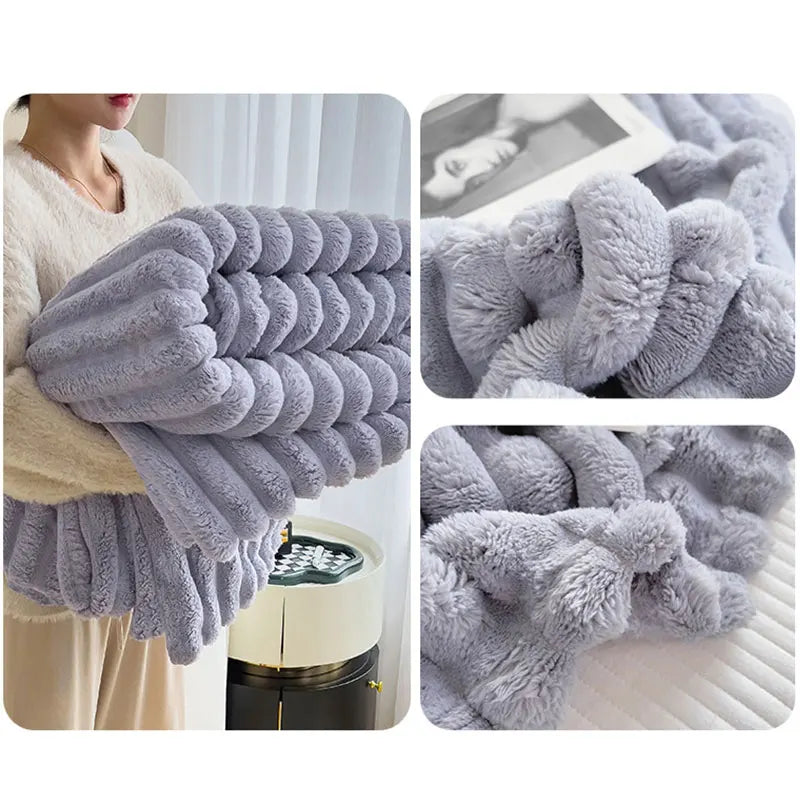 Silver Gray plush blanket shown folded and in close detail