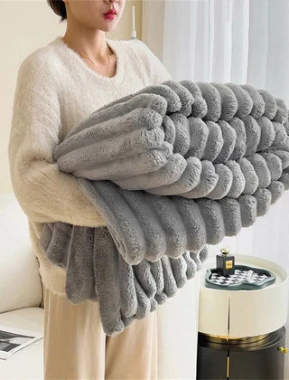 Folded Silver Gray plush ribbed comfort blanket