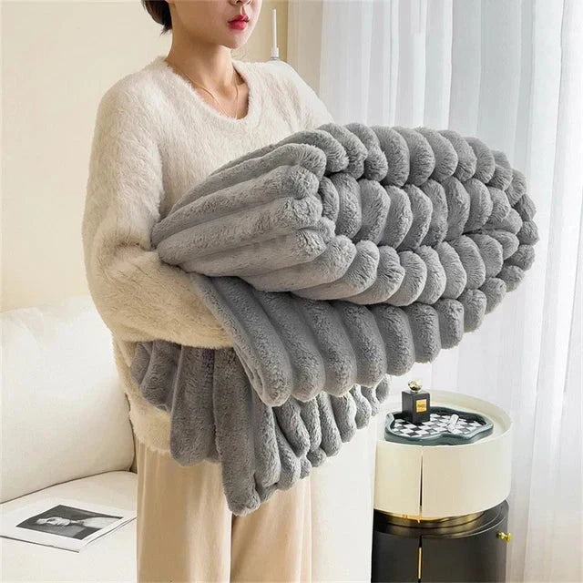 Folded Silver Gray plush ribbed comfort blanket