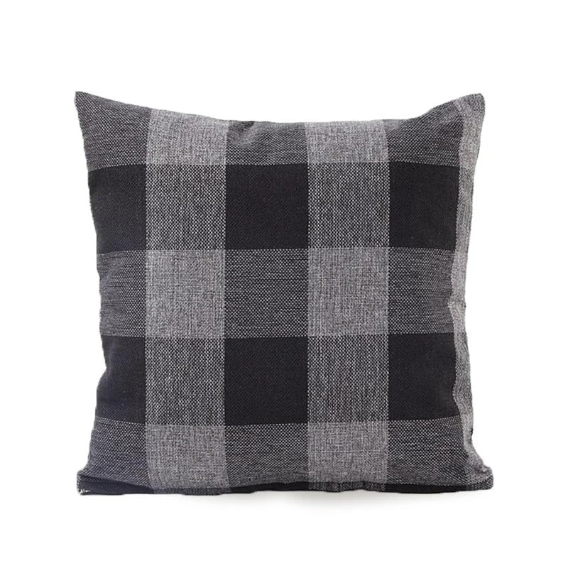 Gray plaid square cushion cover