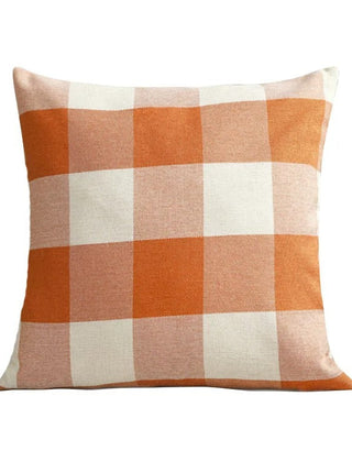 Orange plaid square cushion cover