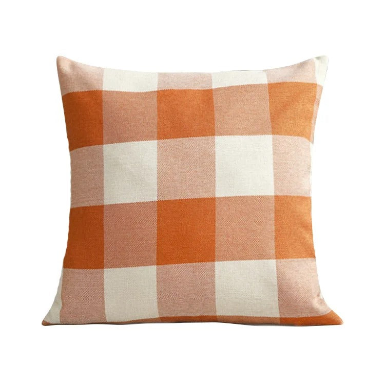 Orange plaid square cushion cover