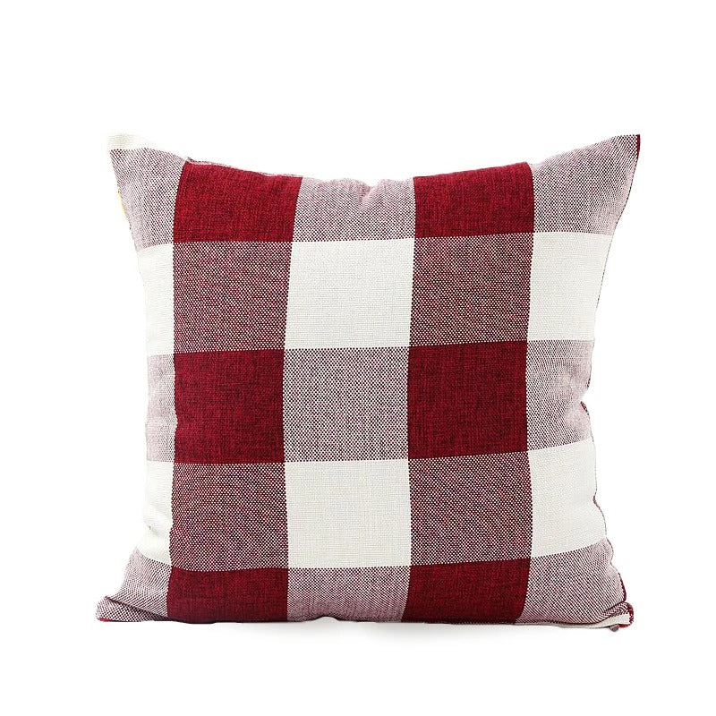 Red-White plaid square cushion cover