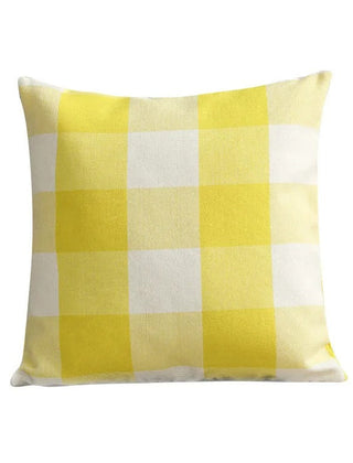 Yellow plaid square cushion cover