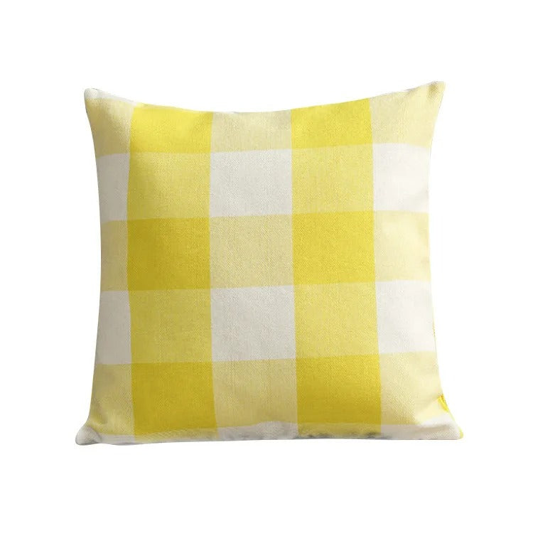 Yellow plaid square cushion cover