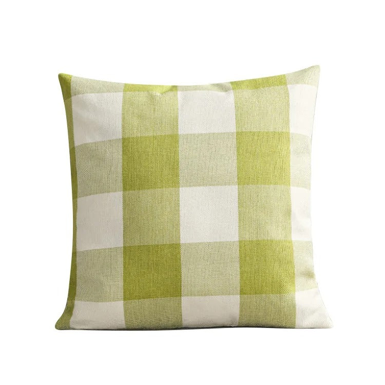 Green plaid square cushion cover