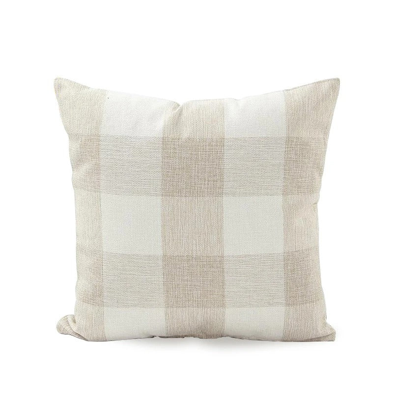Beige plaid square cushion cover