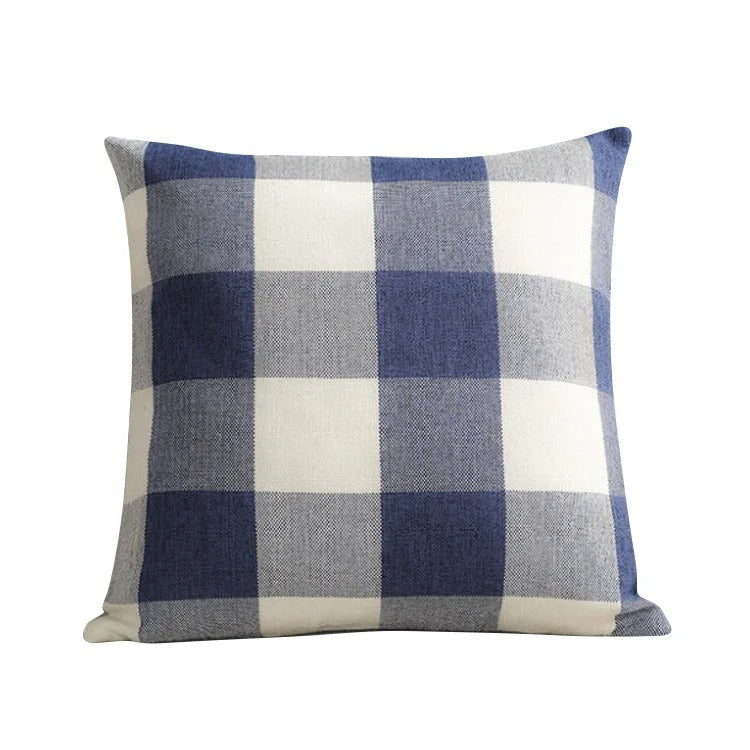 Blue plaid square cushion cover