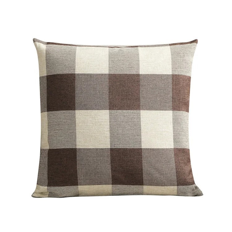 Brown plaid square cushion cover