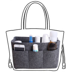 Felt handbag organizer insert positioned inside a tote bag