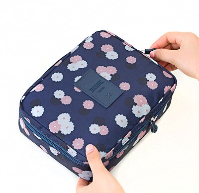 Dark Blue Flowers makeup travel organizer
