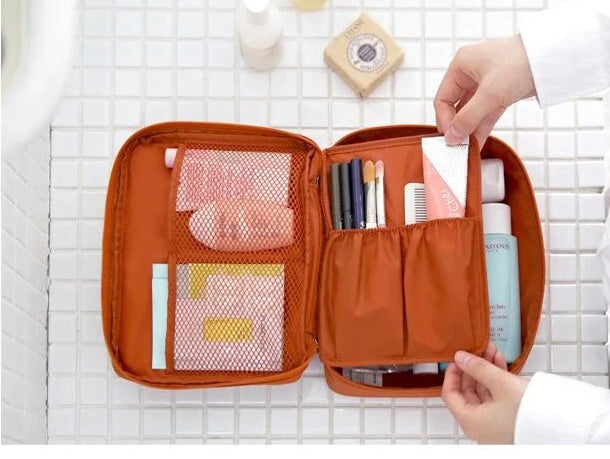 Open makeup organizer showing its interior sections