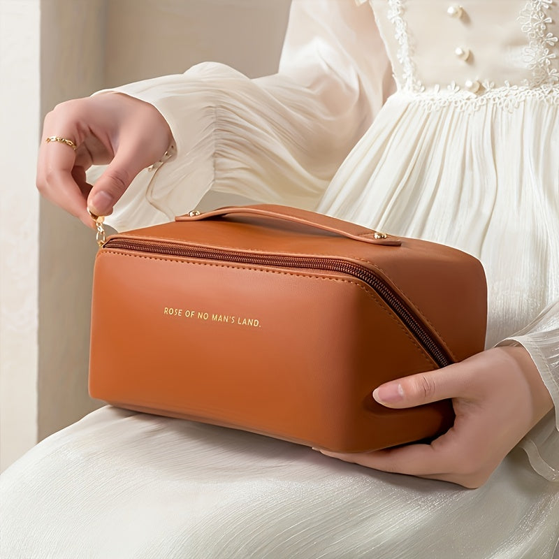 Brown zippered travel toiletry bag