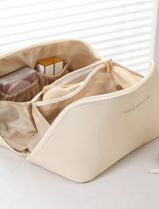 White zippered travel toiletry bag