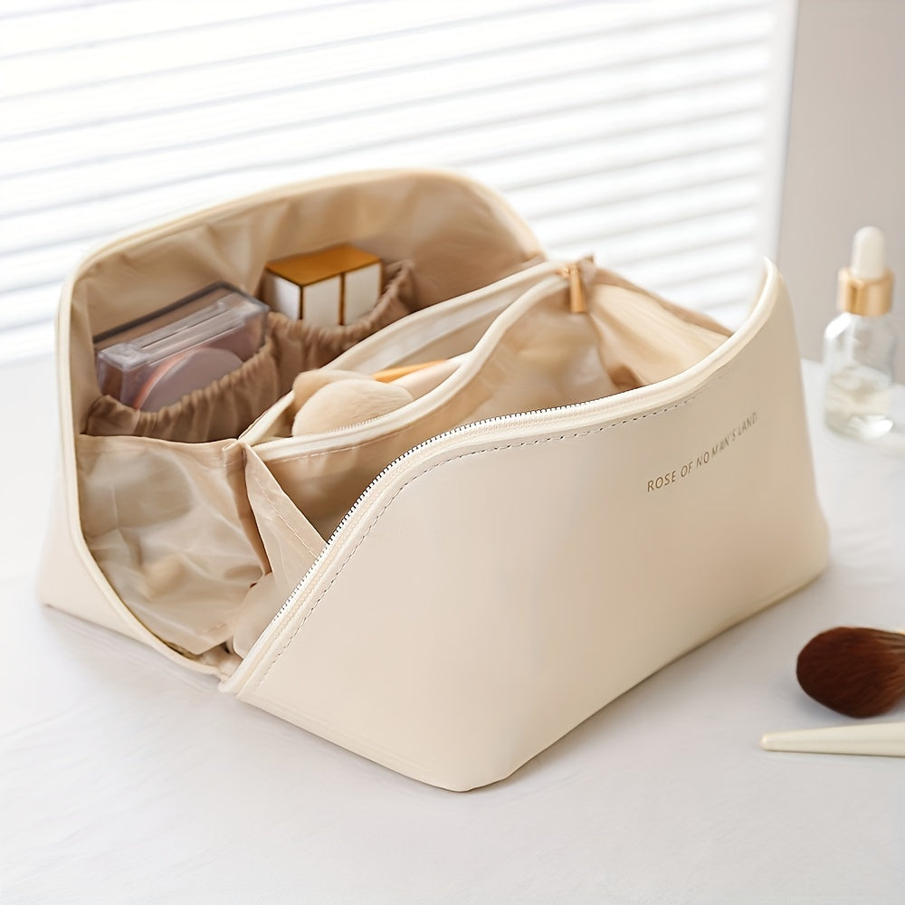White zippered travel toiletry bag