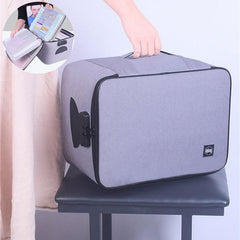 Closed Gray lockable document storage case with side handles