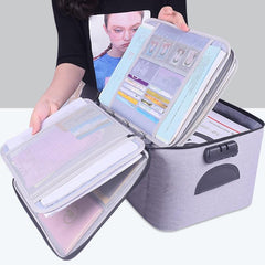 Gray lockable document storage case with removable layers