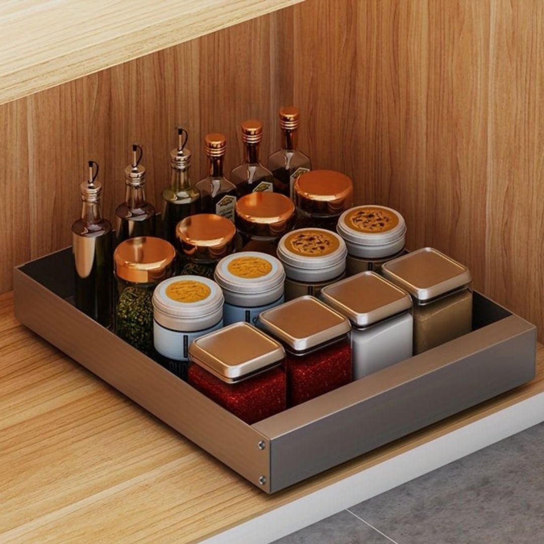 Gray 13.78 inch pull-out cabinet organizer