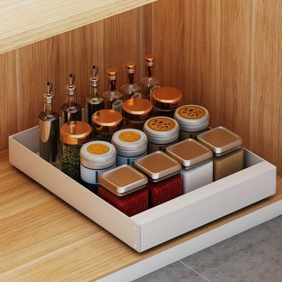 White 13.78 inch pull-out cabinet organizer