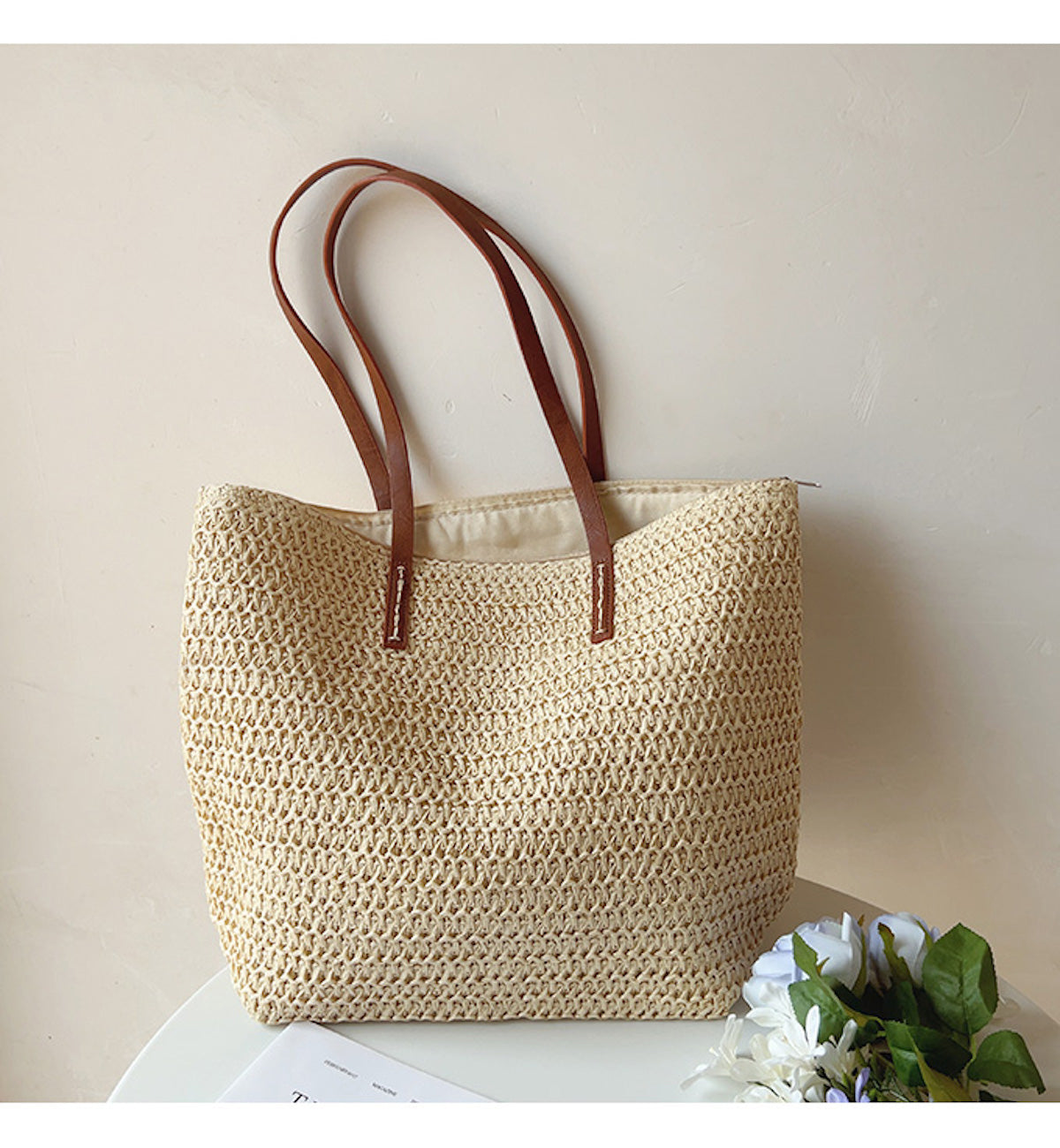White woven tote bag