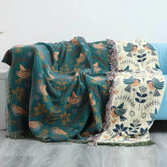 Turquoise-Beige reversible throw showing both coordinated sides