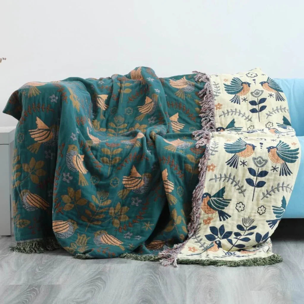 Turquoise-Beige reversible throw showing both coordinated sides