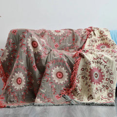 Red-Beige reversible patterned throw