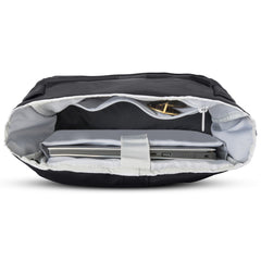 Padded laptop compartment inside the Black roll-top backpack