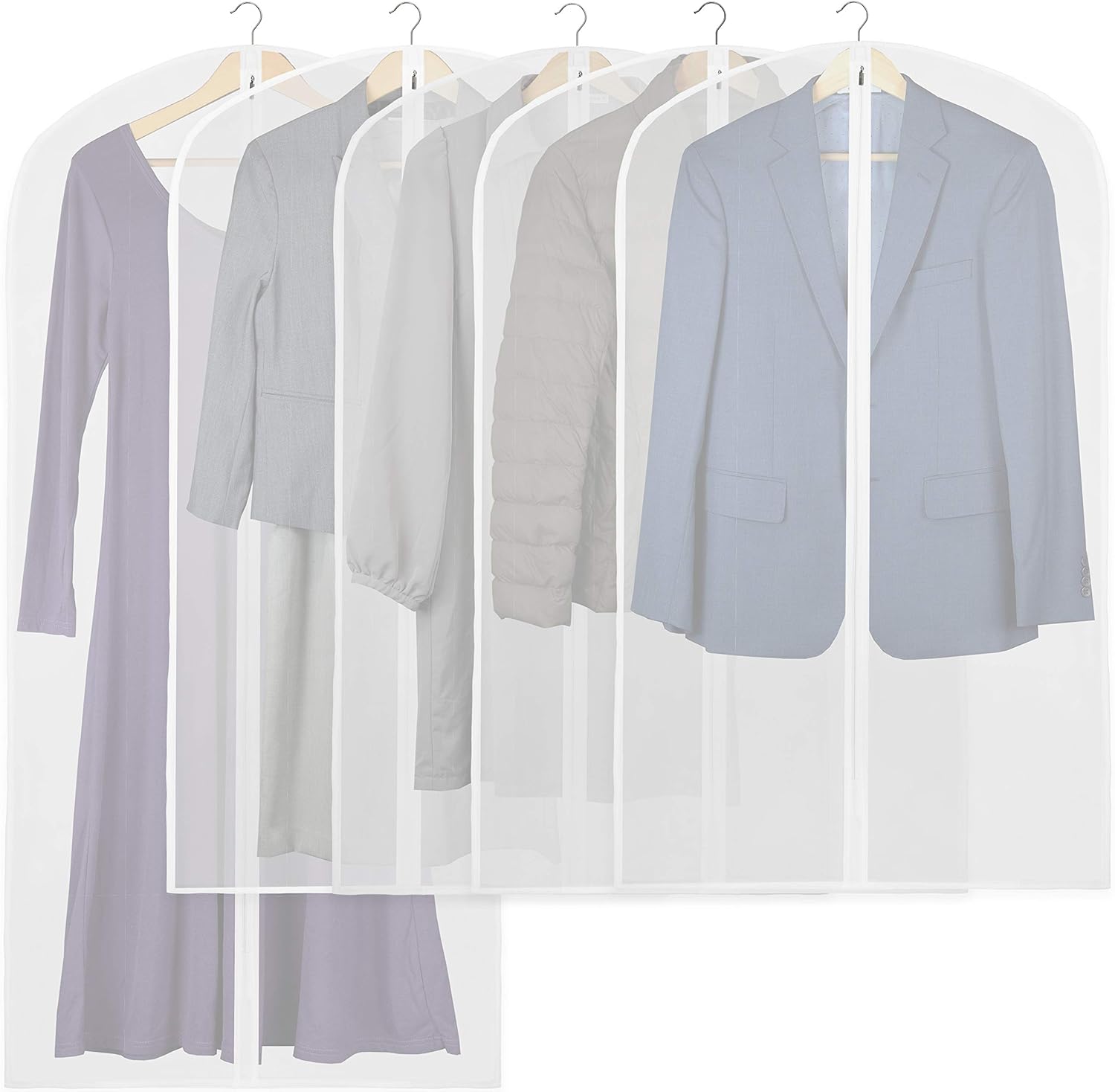 Long and short garment storage covers shown together