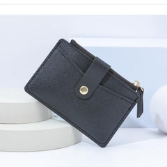 Black slim money-clip wallet with snap tab and side zipper