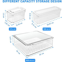 Source size and capacity guide for the refrigerator bin set