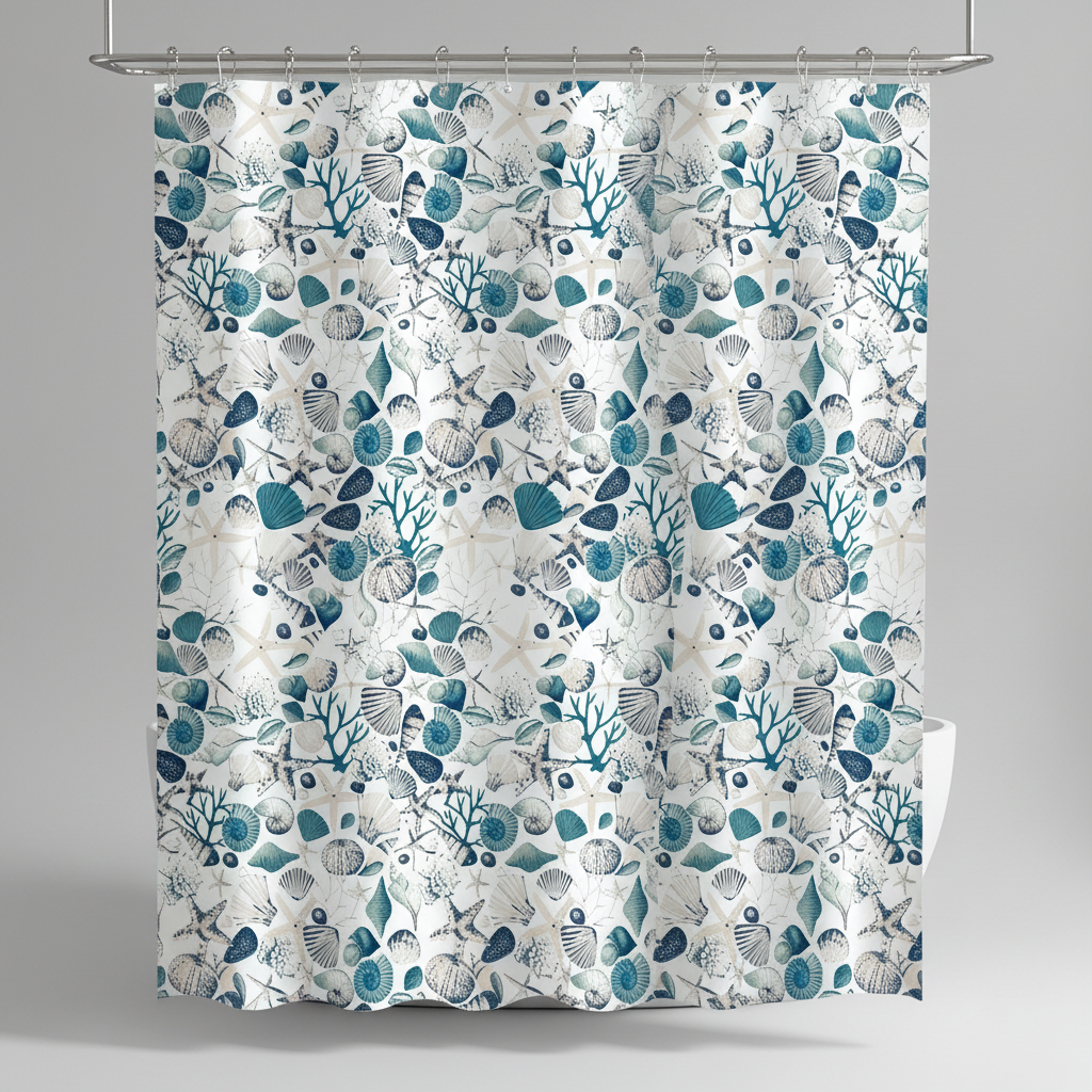 Coral Shells patterned shower curtain