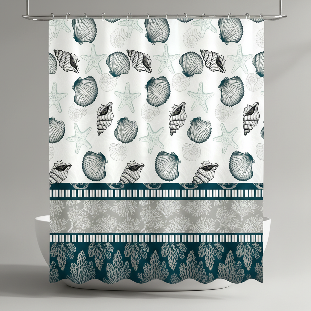 Shell patterned shower curtain