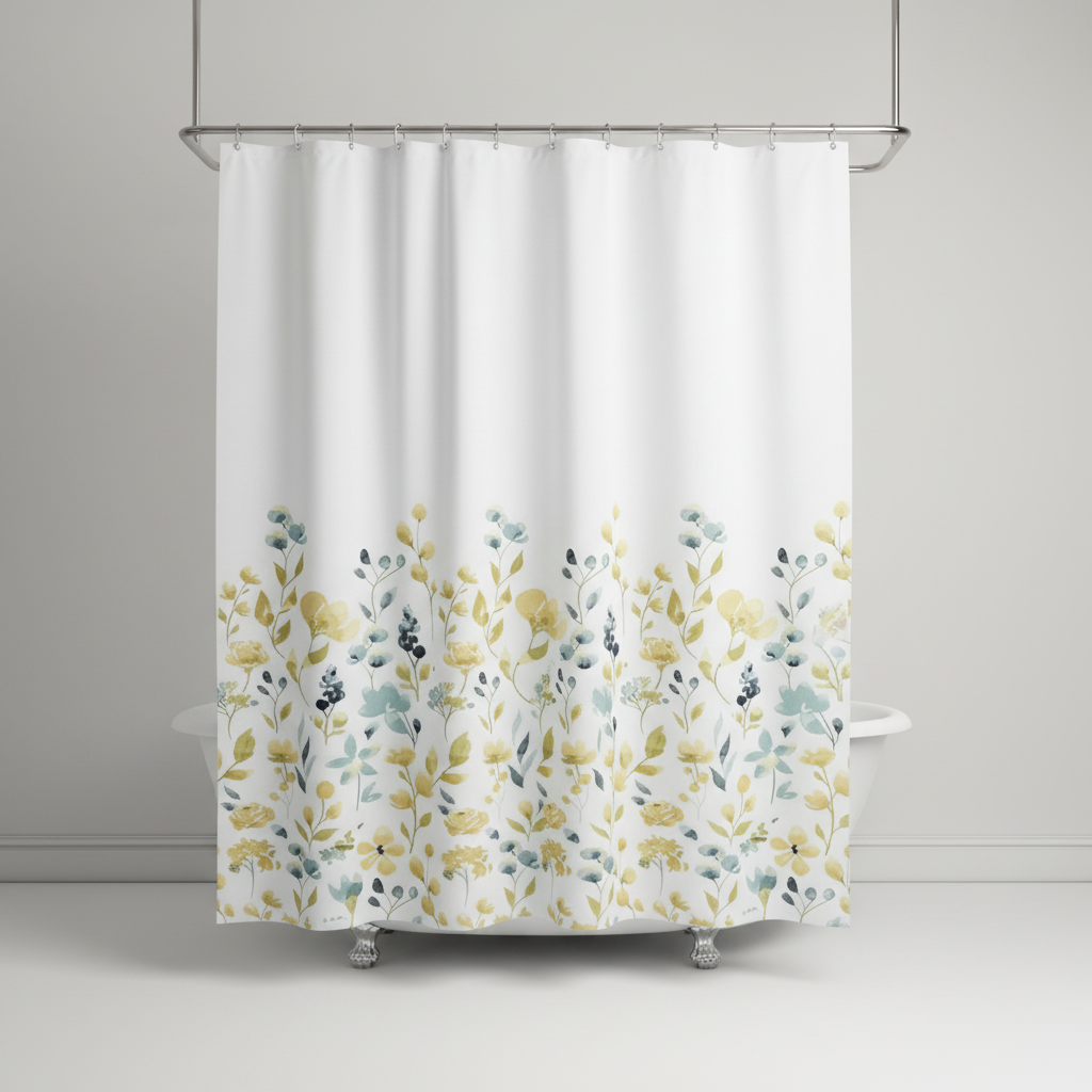 Golden Yellow patterned shower curtain