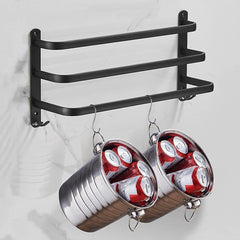 Empty three-bar towel rack with integrated hooks