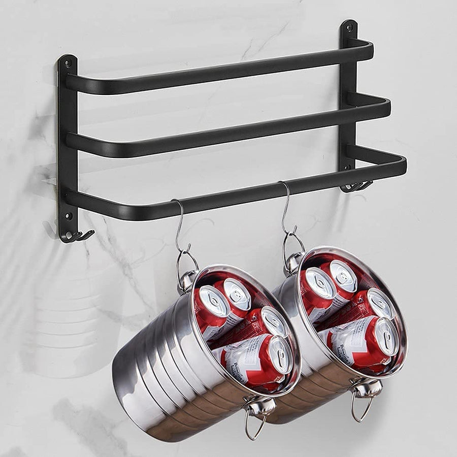 Empty three-bar towel rack with integrated hooks