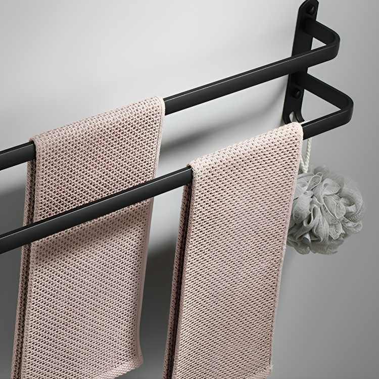 Two-bar towel rack holding two towels