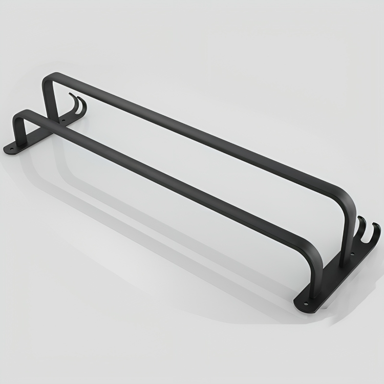 Angled view of the two-bar towel rack