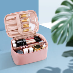 Pink makeup organizer with top handle