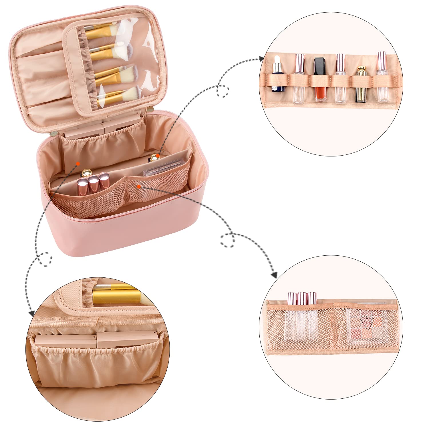 Interior sections and brush holders in the Pink organizer