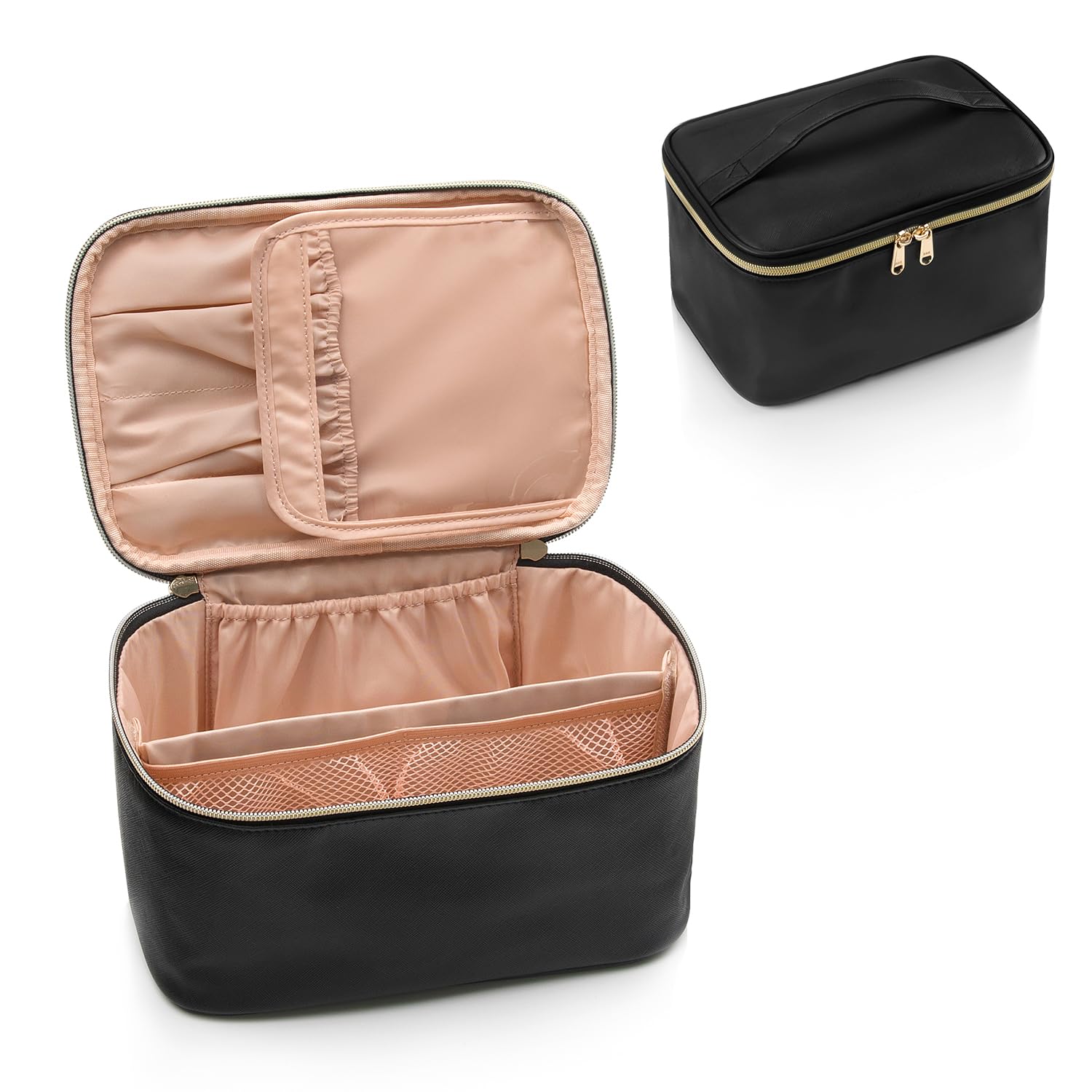 Empty Black makeup organizer with divider layout