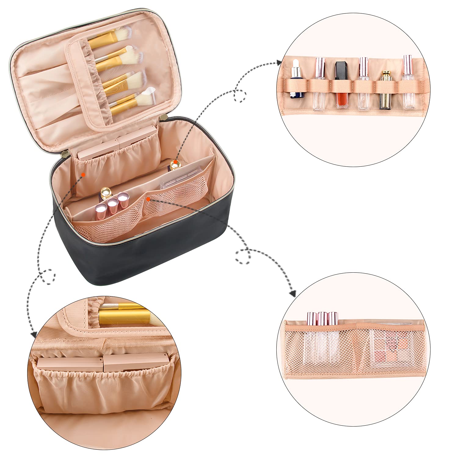 Interior sections and brush holders in the Black organizer