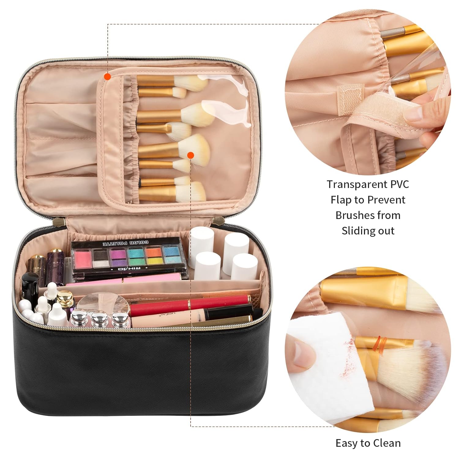 Clear brush flap and interior sections in the Black organizer
