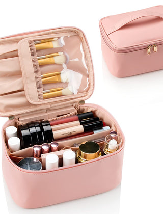 Pink travel makeup organizer