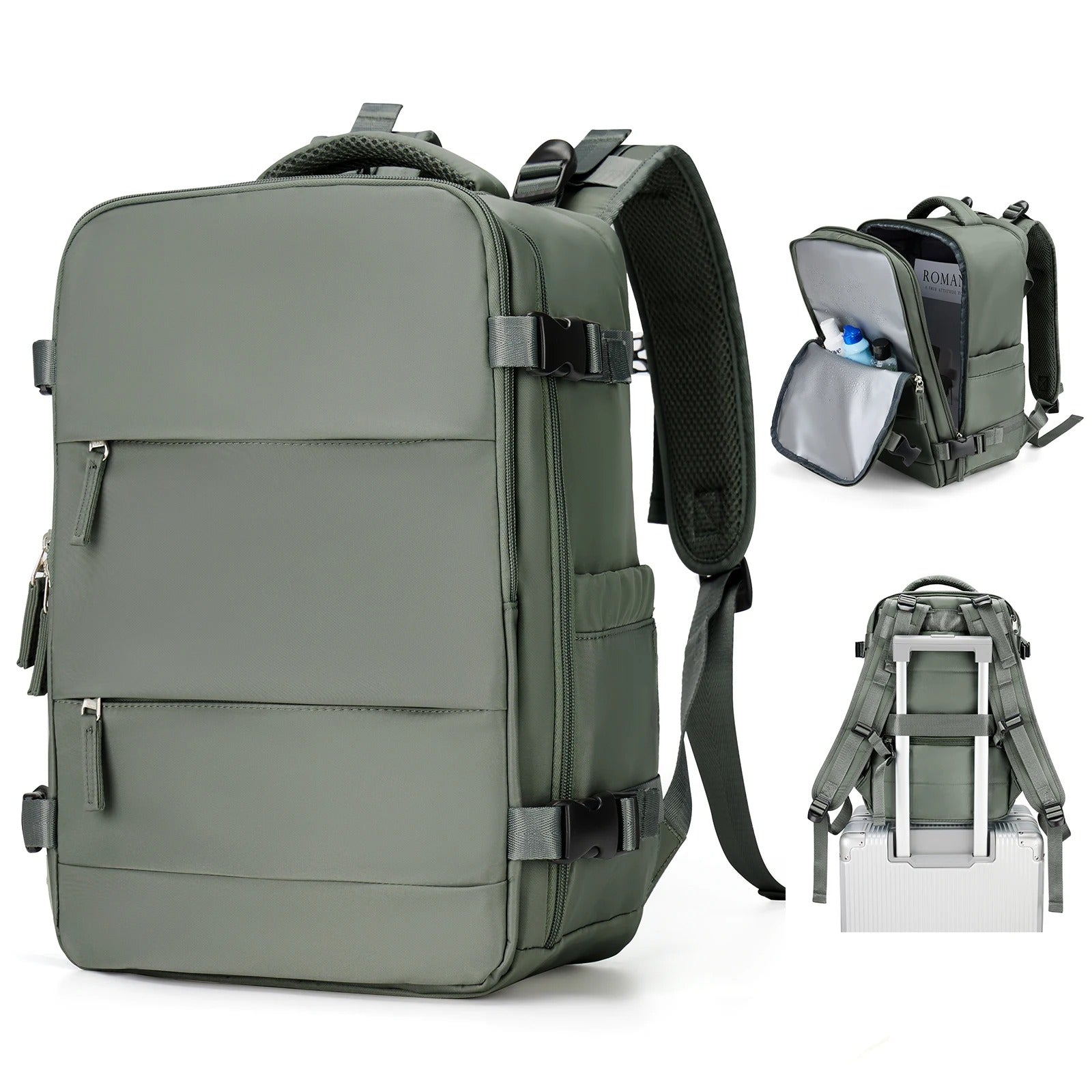 Nylon Green compact travel backpack