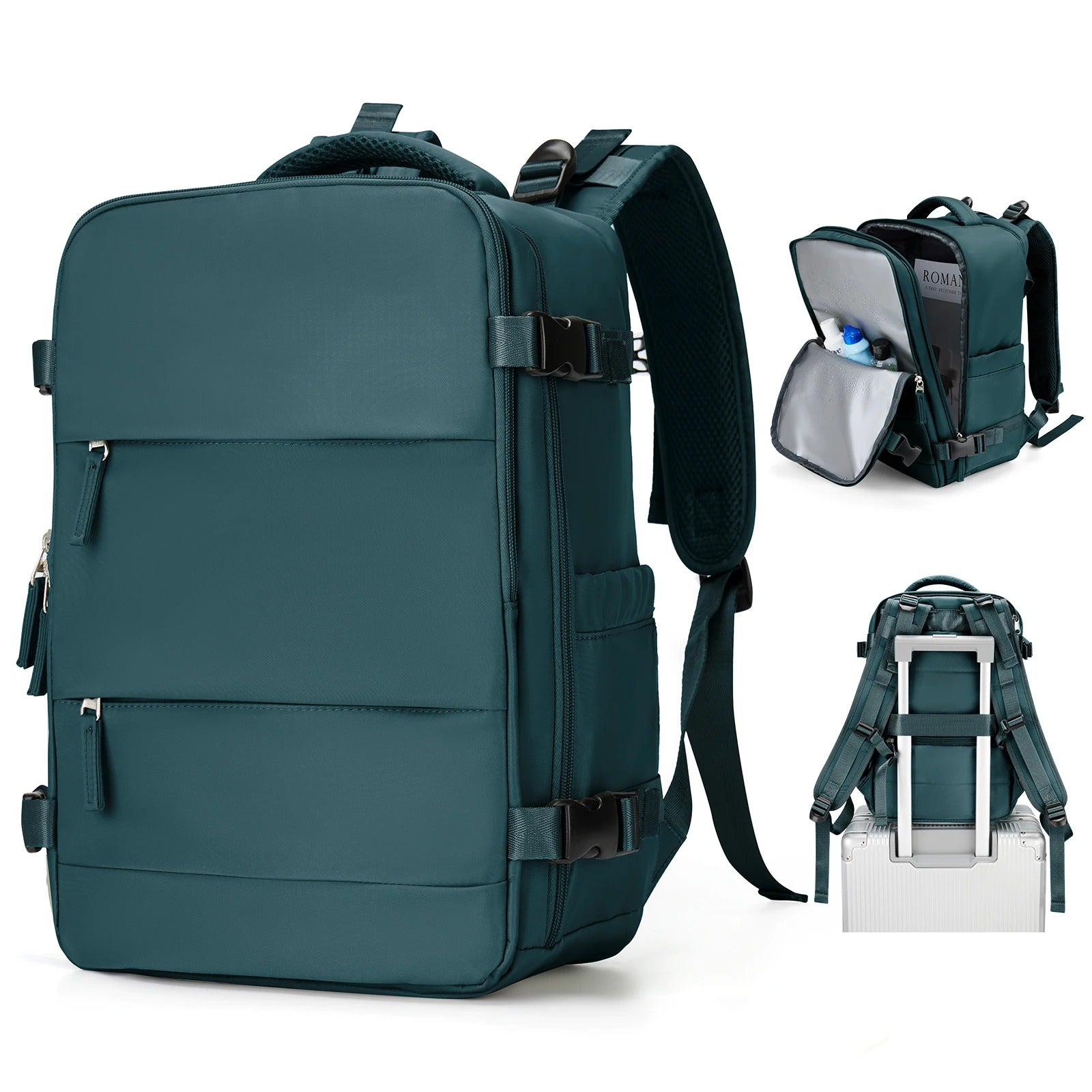 Peacock Blue compact travel backpack