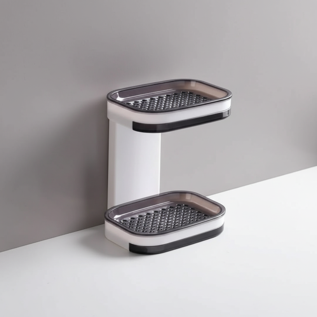 Gray-trim double wall-mounted soap dish